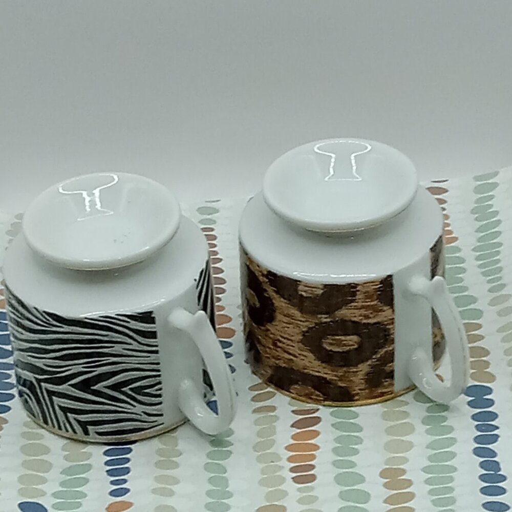 Jungle Theme 80s Leopard Zebra Ceramic Coffee Pedestal Cups 8oz Barware 2 pc - Picture 6 of 10